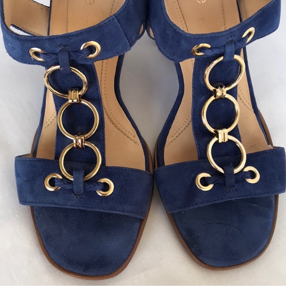 Nurture blue suede sandals with gold-tone hardware
